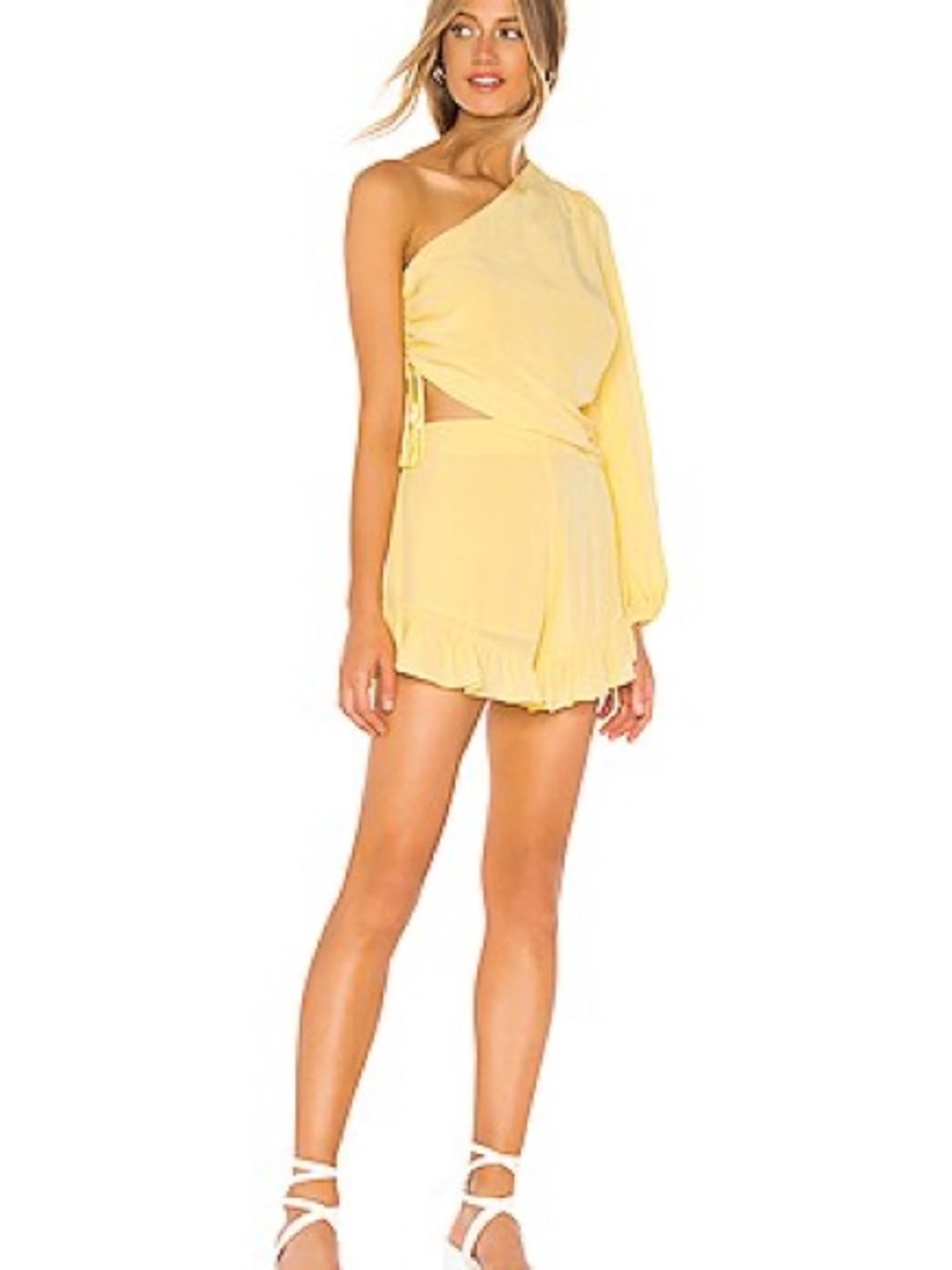 Lovers + Friends One-Shoulder Yellow Ruffle Mini Dress